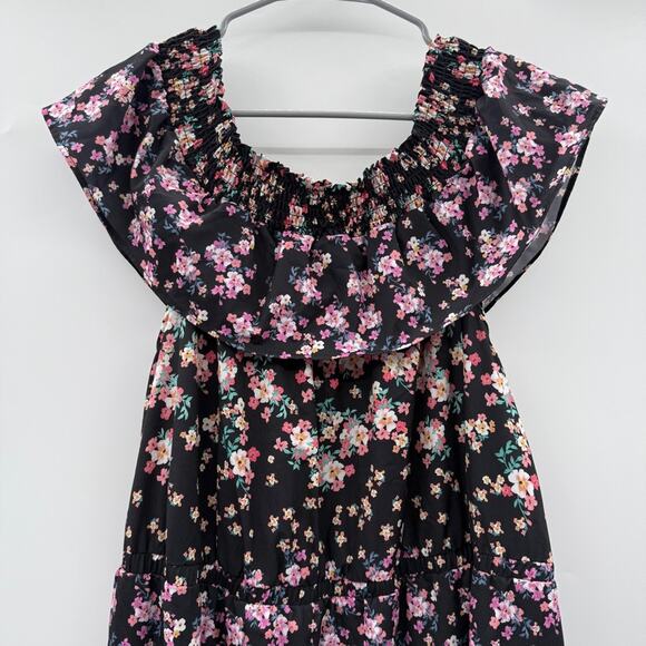 Rosie Pope Serena Black Multicolor Floral Off the Shoulder Maternity Dress Sz M - Picture 3 of 9